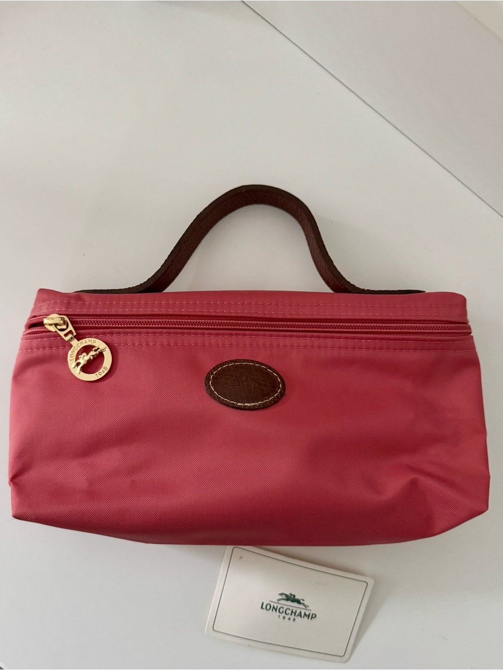 Longchamp - Vintage Early 2000s Coral Nylon Cosmetic Bag Pouch